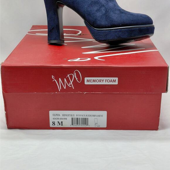 Impo Womens High Heel Boots Size 8 Blue Knee High Faux Suede Platform Stretch - Picture 11 of 12